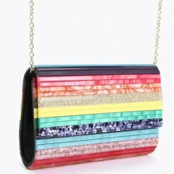 Kurt Geiger London Party Multi Stripe Rainbow Glitter Envelope Clutch RARE - Picture 1 of 13